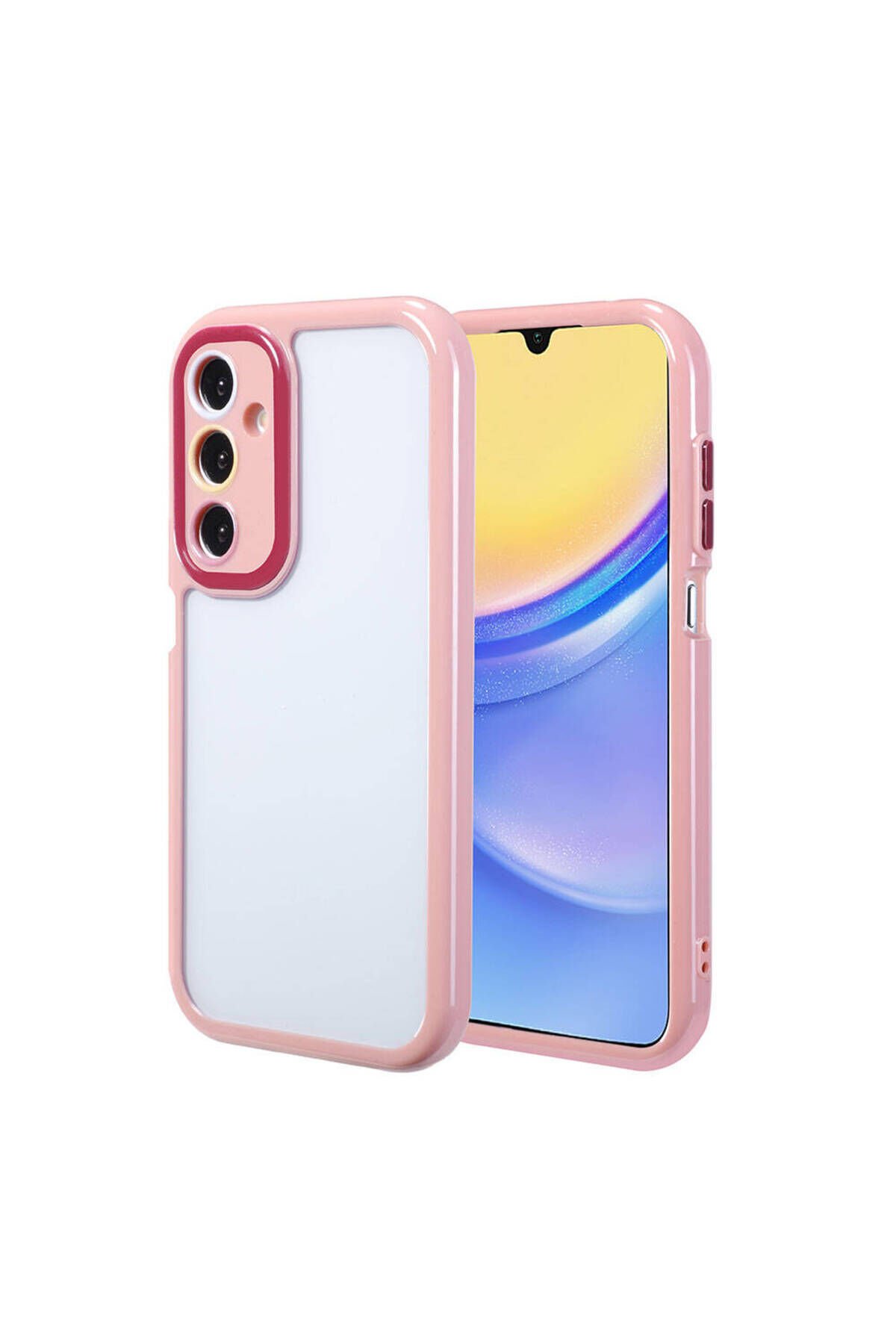 Galaxy A15 Kılıf Kamera Korumalı Renkli Kenar ve Çerçeve Tasarımlı BSAY Vitamin Kapak-Yeşil Mürdüm