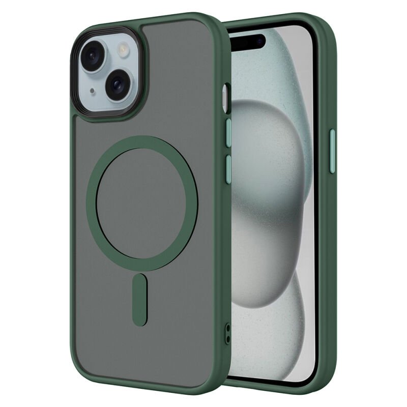 iPhone 15 Plus Kılıf Mat Arka Yüzey Wireless Şarj Özellikli Zore Flet M-safe Kılıf Siyah