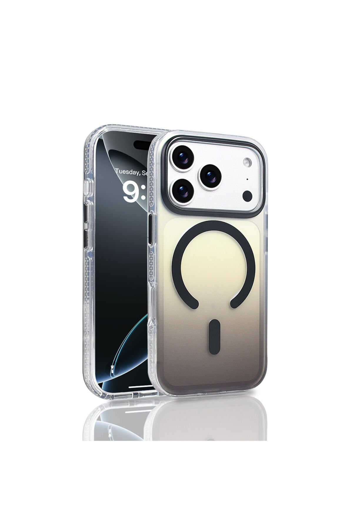 iPhone 17 Pro Kılıf M-safe Şarj Özellikli Transparan Renk Geçişli BSAY Toros Kapak - Siyah Siyah