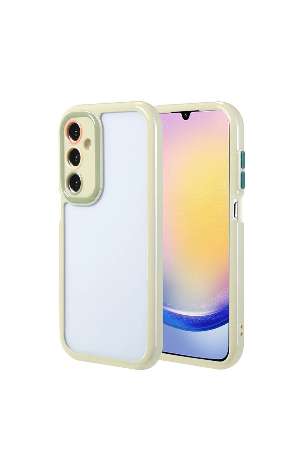 Galaxy A25 Kılıf Kamera Korumalı Renkli Kenar ve Çerçeve Tasarımlı BSAY Vitamin Kapak-Mürdüm Yeşil