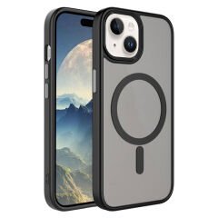 iPhone 15 Plus Kılıf Mat Arka Yüzey Wireless Şarj Özellikli Zore Flet M-safe Kılıf Koyu Yeşil