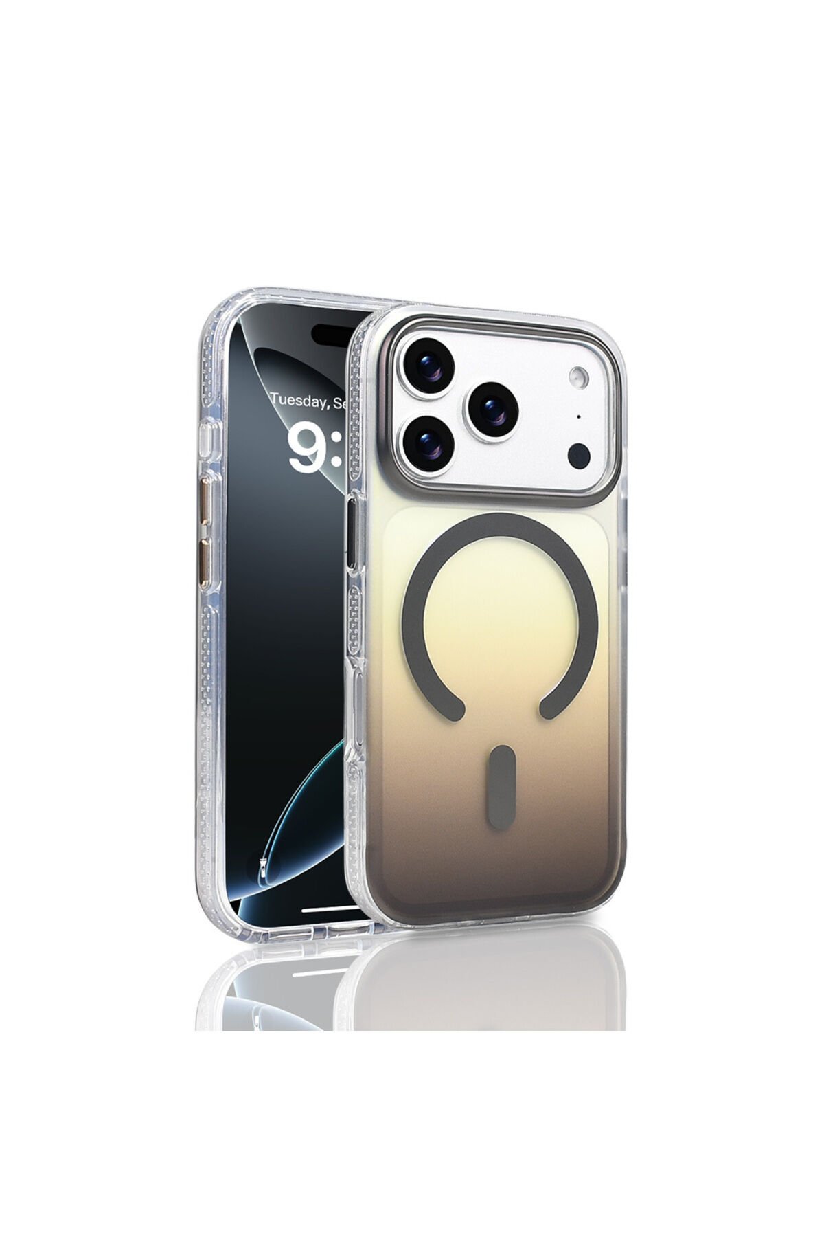 iPhone 17 Pro Kılıf M-safe Şarj Özellikli Transparan Renk Geçişli BSAY Toros Kapak - Siyah Gri
