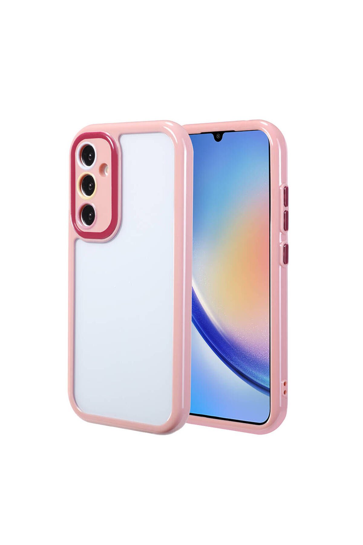 Galaxy A34 Kılıf Kamera Korumalı Renkli Kenar ve Çerçeve Tasarımlı BSAY Vitamin Kapak-Mürdüm Mürdüm