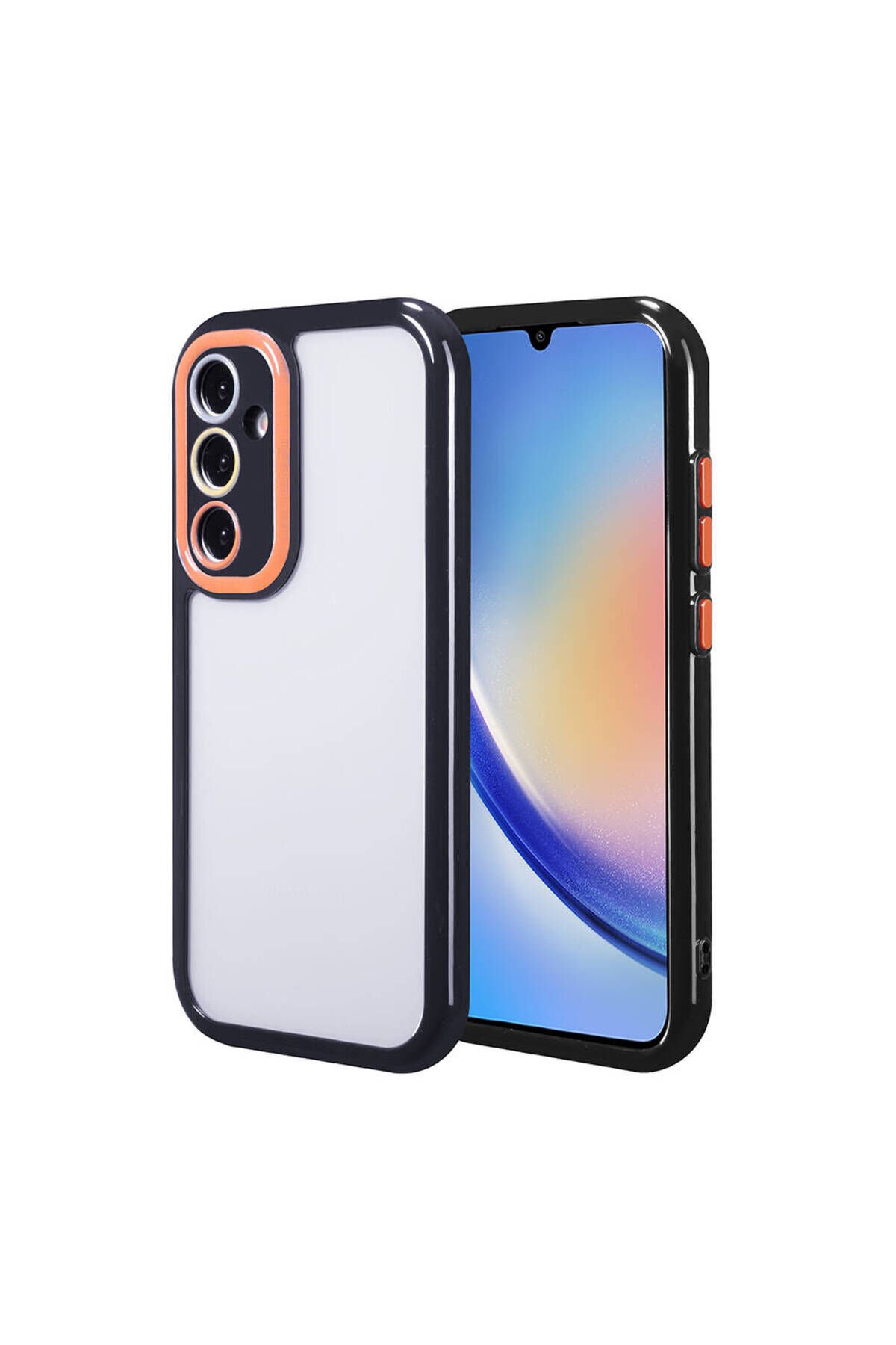 Galaxy A34 Kılıf Kamera Korumalı Renkli Kenar ve Çerçeve Tasarımlı BSAY Vitamin Kapak-Mürdüm Siyah