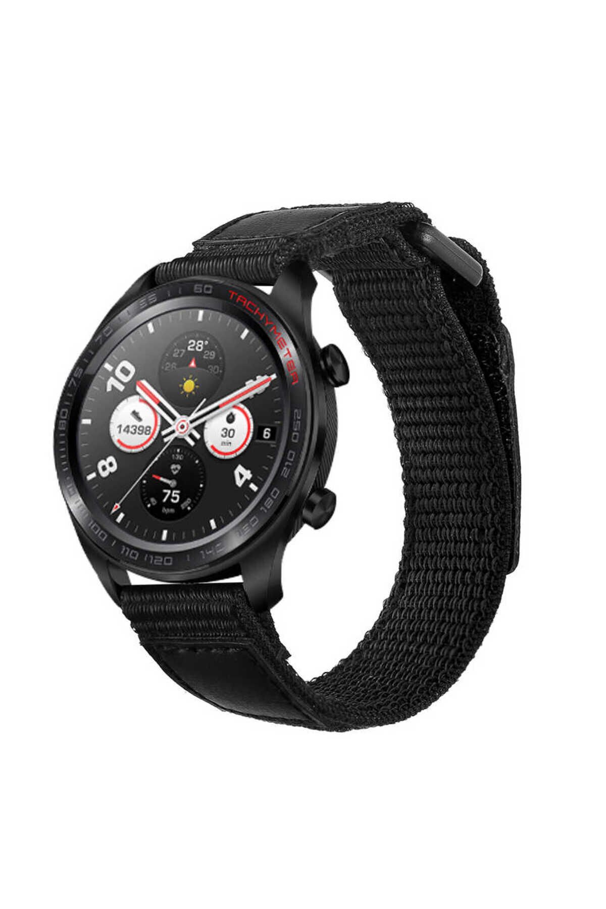 Galaxy Watch 42mm (20mm) Magic Nylon GNG Kordon Siyah Siyah