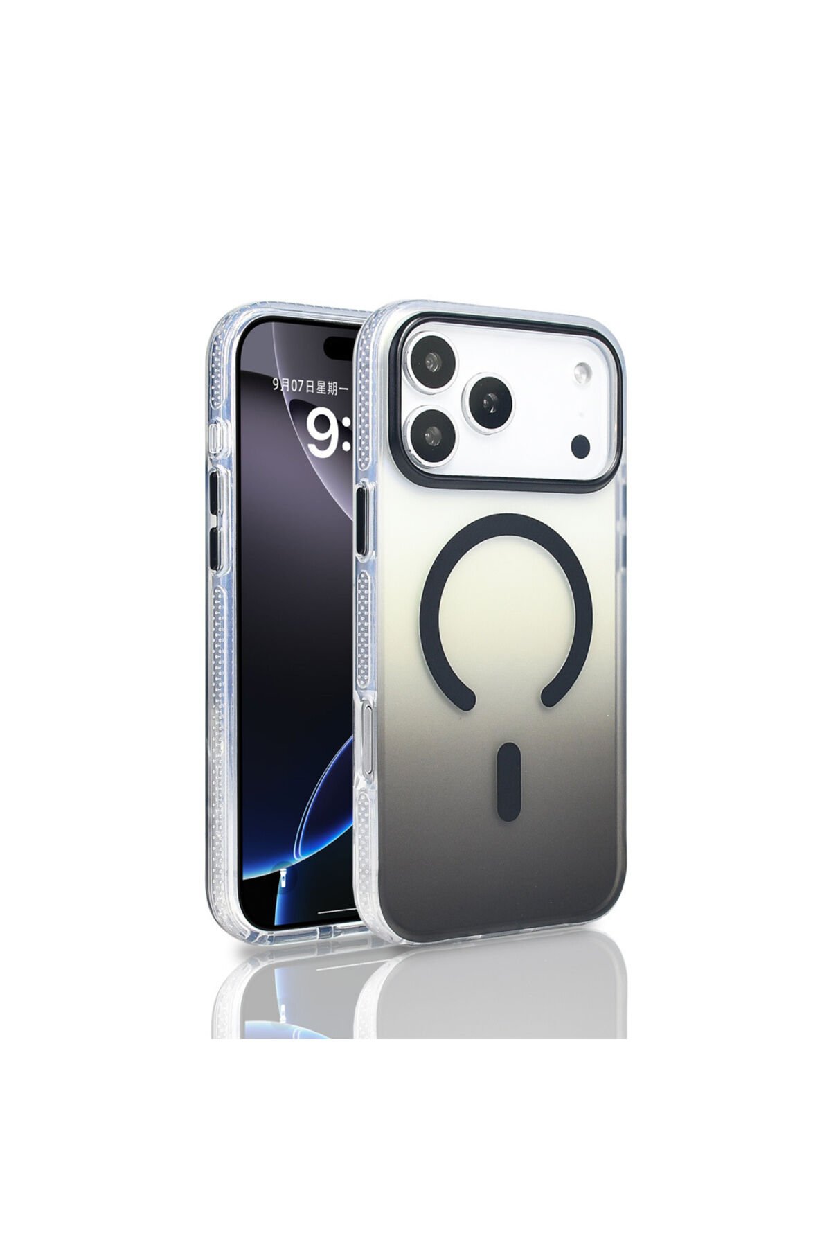 iPhone 17 Pro Max Kılıf M-safe Şarj Özellikli Transparan Renk Geçişli BSAY Toros Kapak - Siyah Siyah
