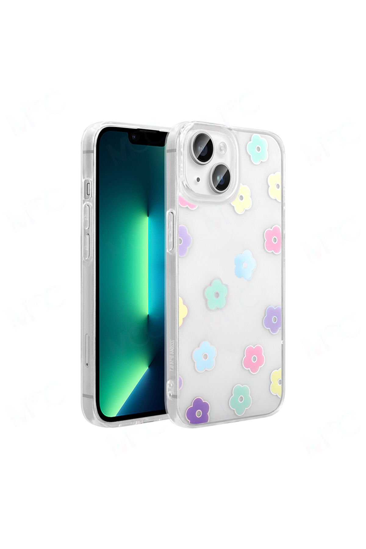 iPhone 14 Kılıf Şeffaf Figürlü BSAY Folk Sert Kapak - Papatya