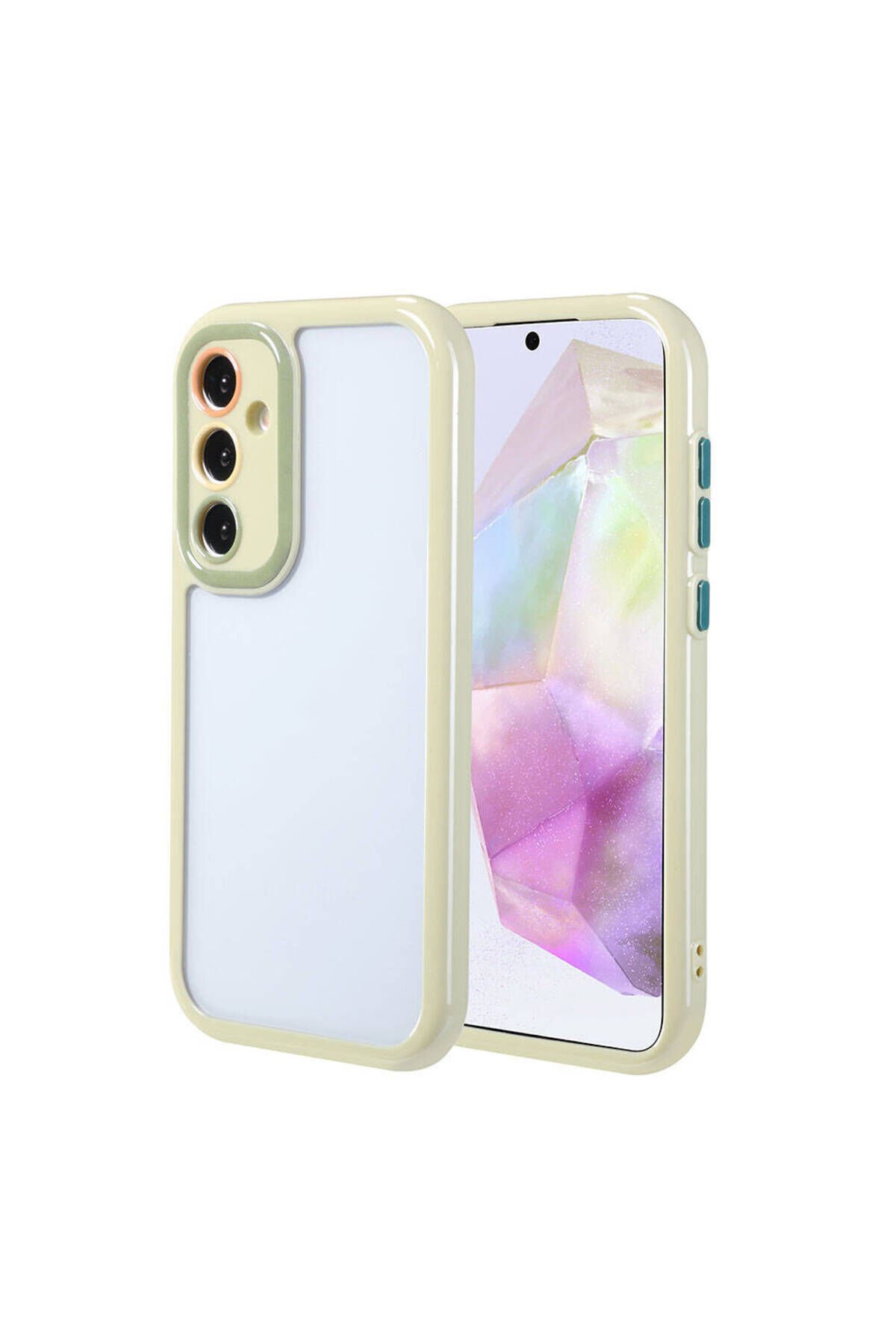 Galaxy A35 Kılıf Kamera Korumalı Renkli Kenar ve Çerçeve Tasarımlı BSAY Vitamin Kapak-Siyah Yeşil