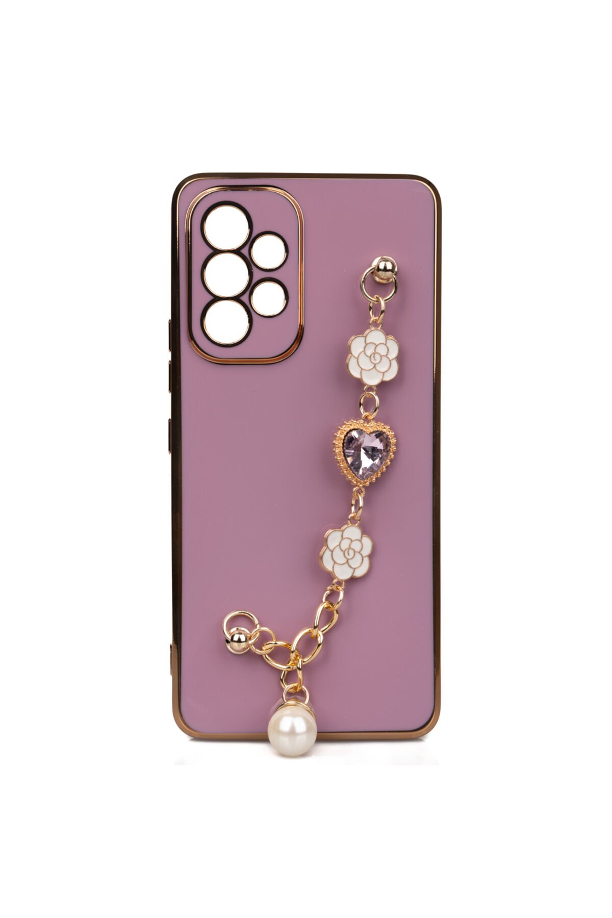 Galaxy A53 5G Kılıf El Tutamaçlı Kamera Korumalı BSAY Taka Silikon Kapak - Beyaz Mor