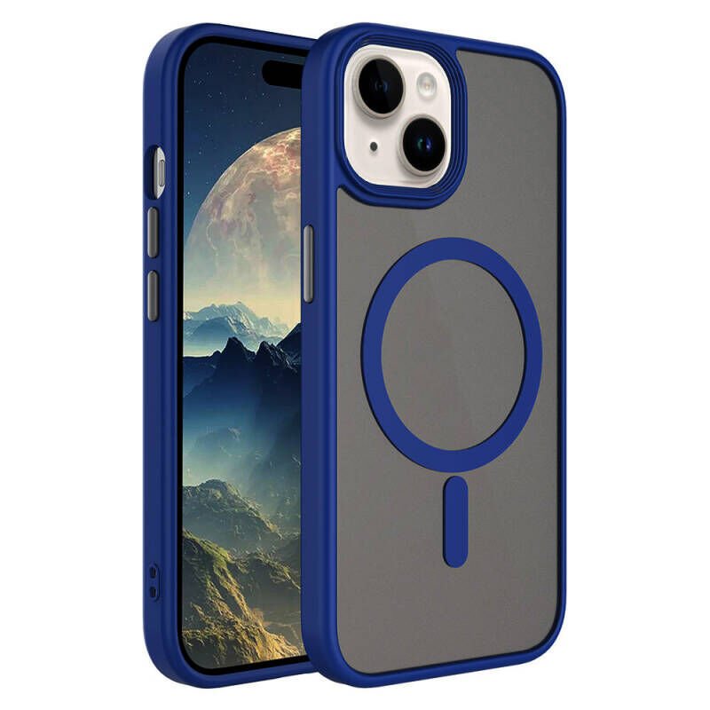 iPhone 15 Kılıf Mat Arka Yüzey Wireless Şarj Özellikli Zore Flet M-safe Kılıf Mor