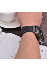 Galaxy Watch 46mm (22mm) Uyumlu KRD-12 Metal BSAY Kordon-Gümüş Siyah