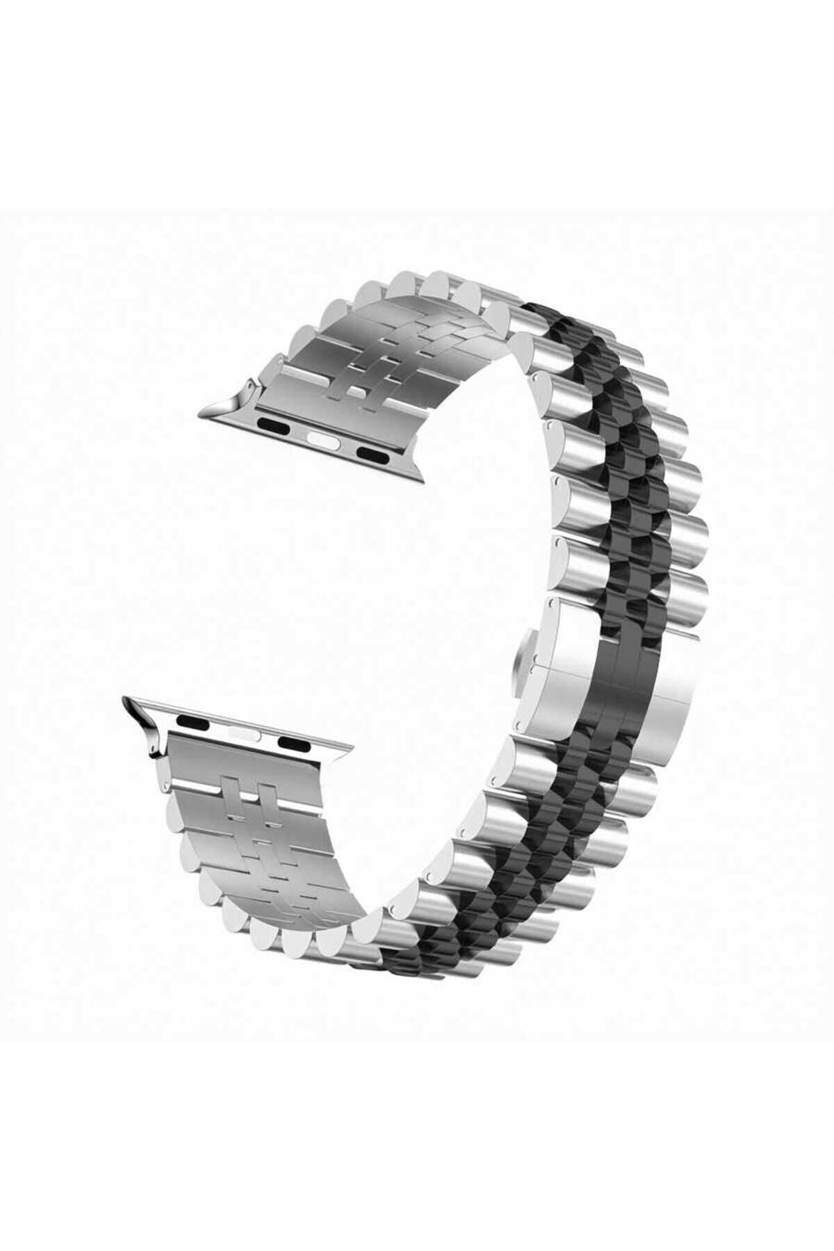 Watch 44mm Uyumlu KRD-36 Metal Kordon-Gümüş-Siyah Gümüş-Siyah