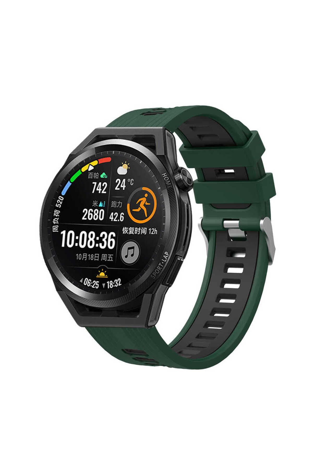 Galaxy Watch Active 2 44mm KRD-55 Uyumlu Kordon-Yeşil-Siyah Yeşil-Siyah