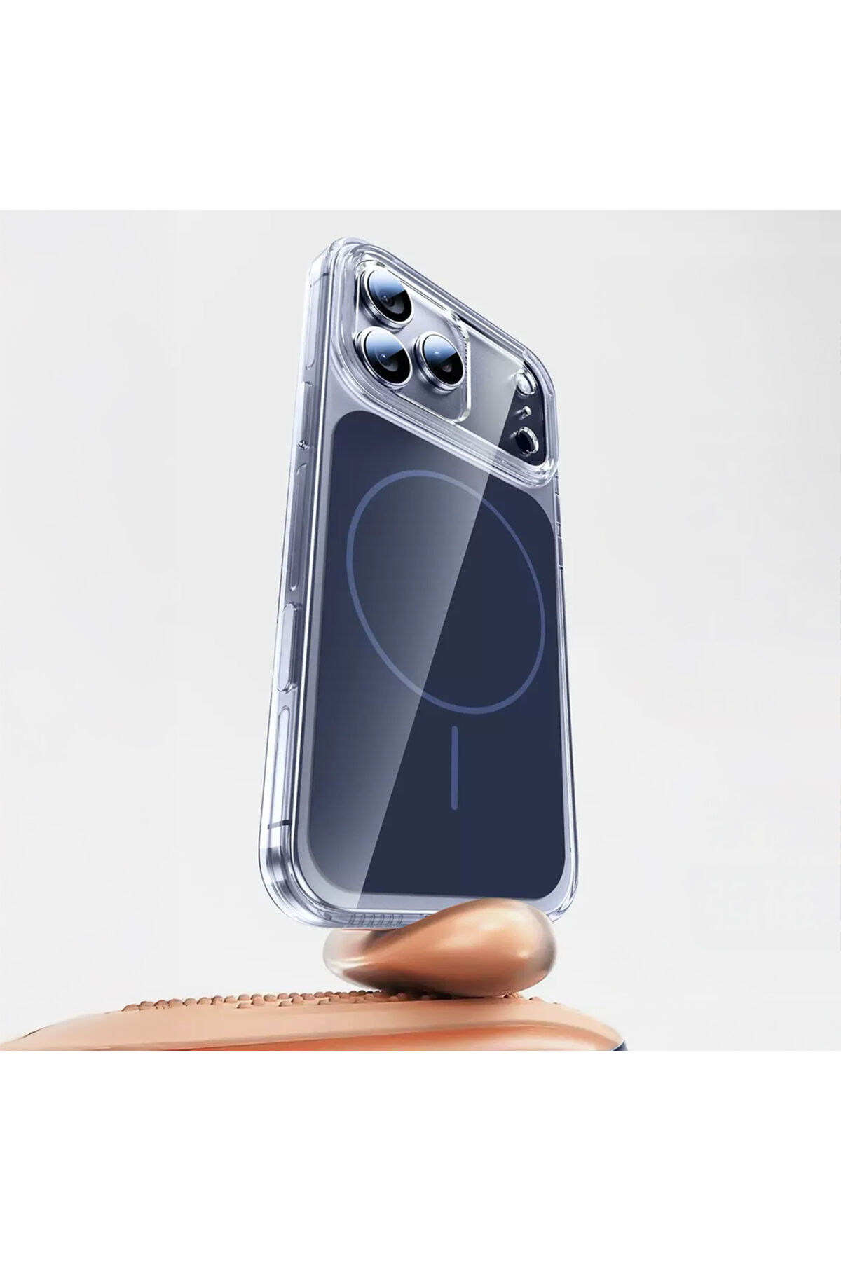 iPhone 17 Pro Kılıf Zore M-safe Şarj Özellikli Şeffaf Kamera Kontrol Butonlu Lugano Kapak - Lacivert Lacivert