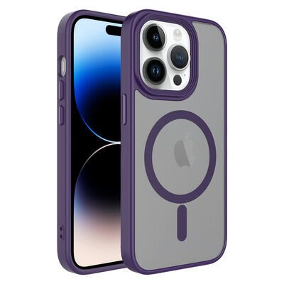 iPhone 14 Pro Kılıf Mat Arka Yüzey Wireless Şarj Özellikli Zore Flet M-safe Kılıf Mor