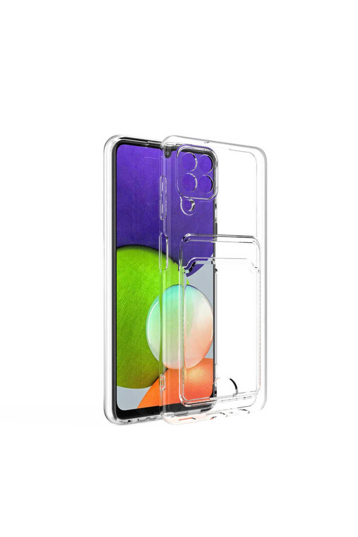 Galaxy M22 Kılıf Kartlıklı Şeffaf BSAY Setra Clear Silikon Kapak - Renksiz