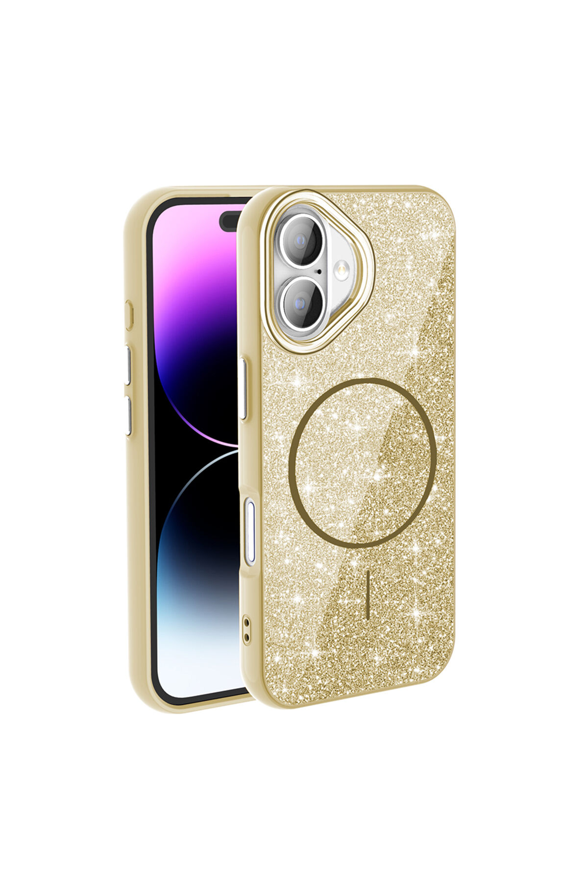 iPhone 17 Kılıf M-safe Şarj Özellikli Parlayan Simli Zore Okso Kapak - Gold Altın