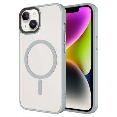 iPhone 14 Plus Kılıf Mat Arka Yüzey Wireless Şarj Özellikli Zore Flet M-safe Kılıf Mavi