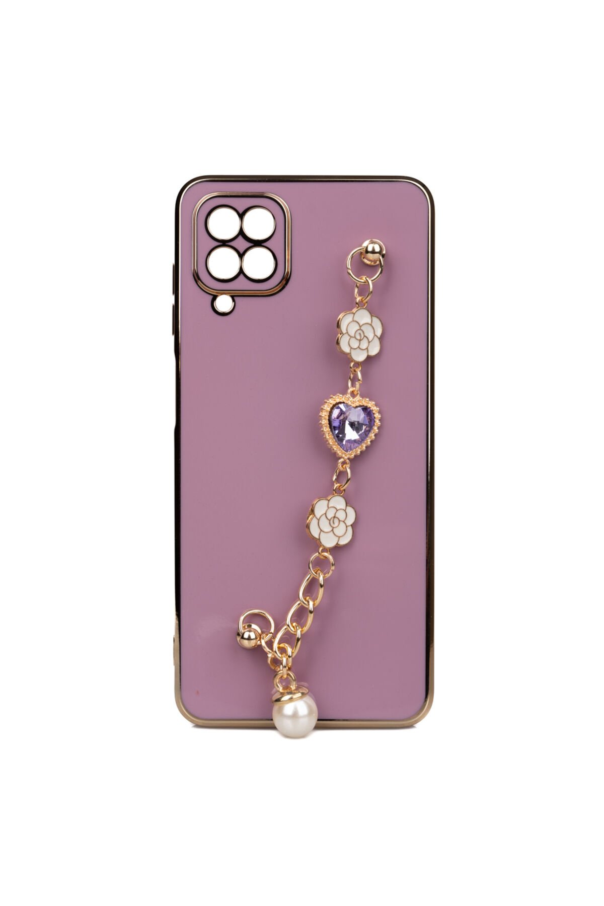 Galaxy A12 Kılıf El Tutamaçlı Kamera Korumalı BSAY Taka Silikon Kapak - Pembe Beyaz