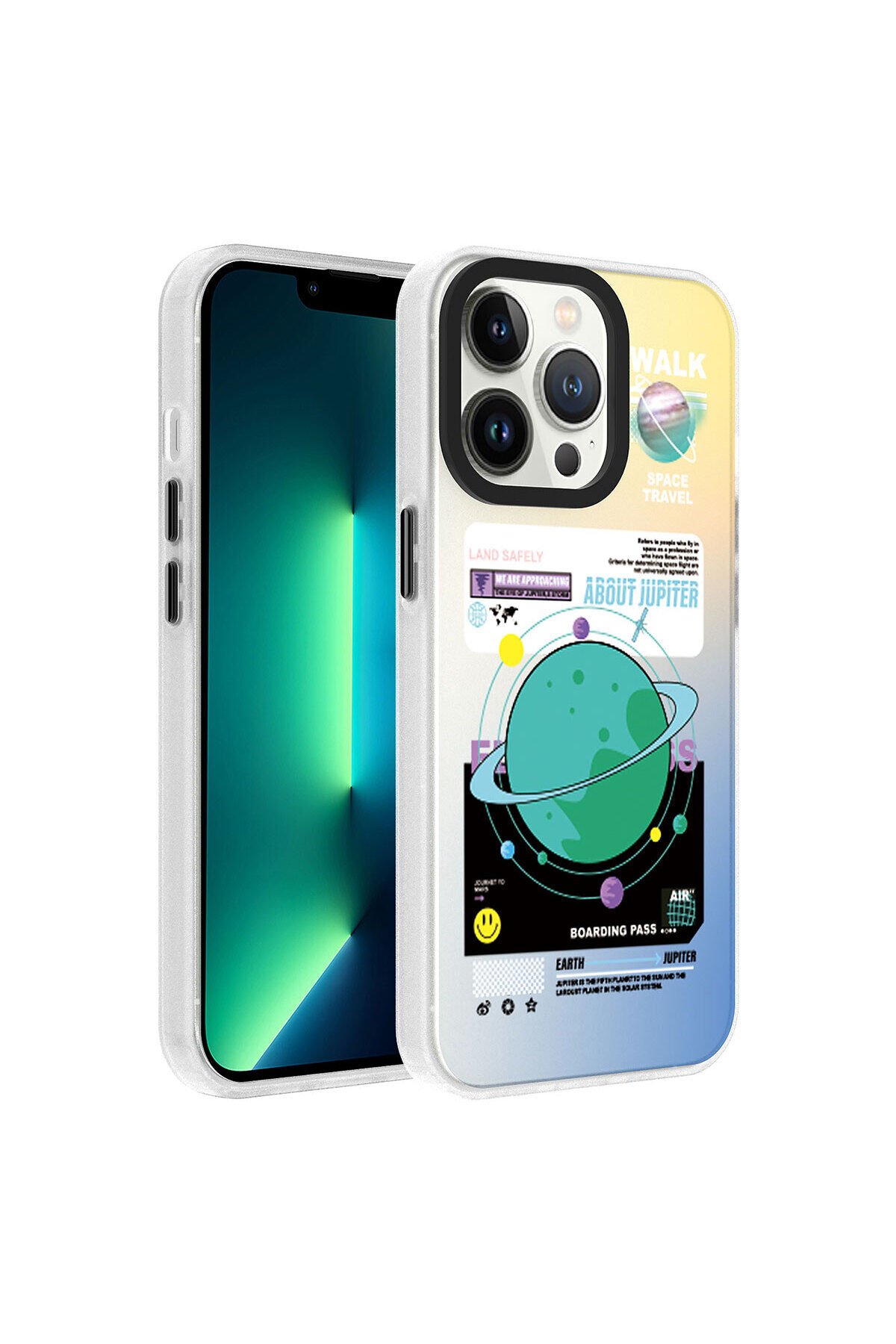 iPhone 13 Pro Max Uyumlu Desenli BSAY Dragon Sert Kılıf-Gezegen Gezegen
