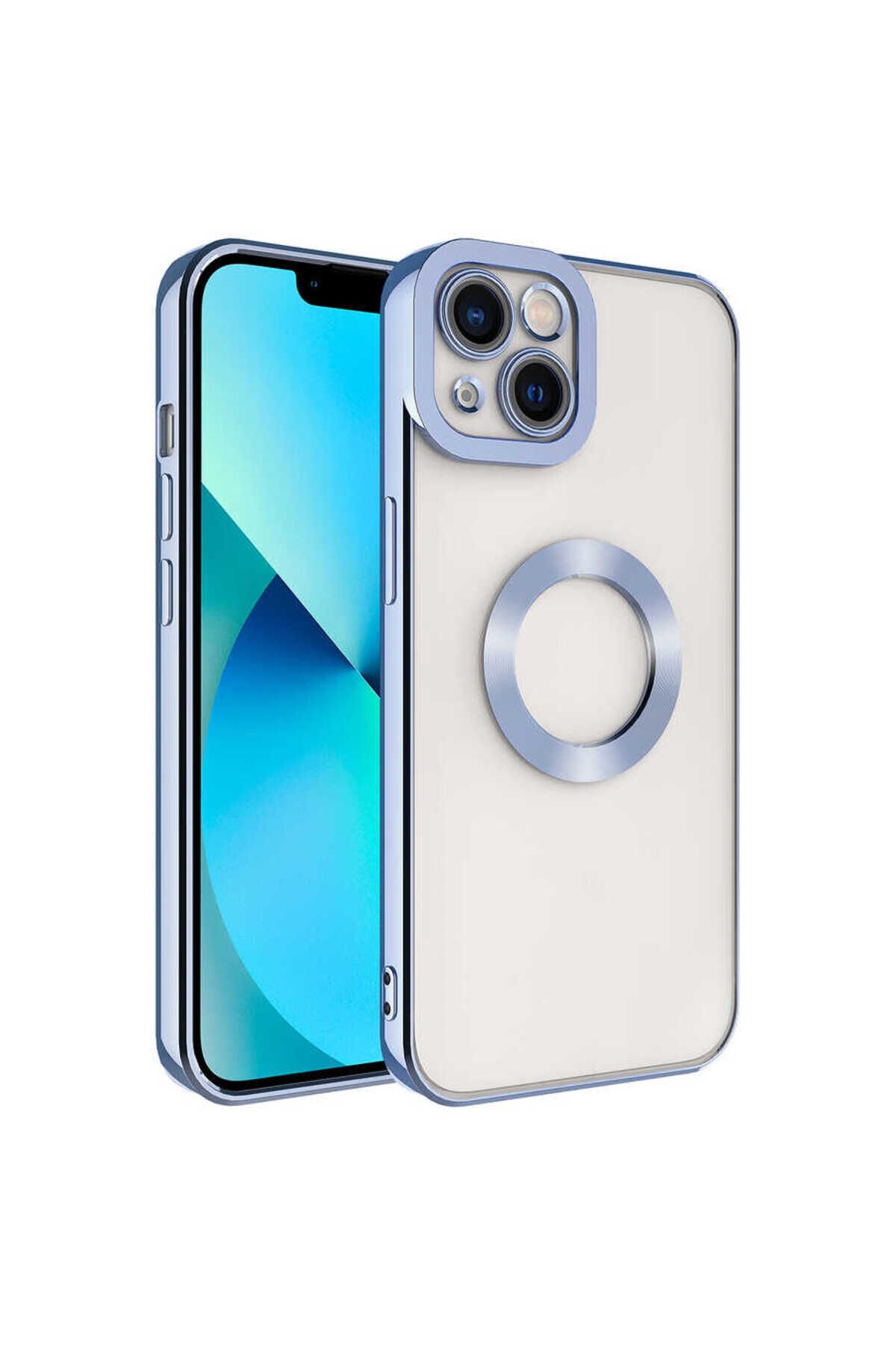 iPhone 13 Uyumlu Kamera Korumalı Logo Gösteren BSAY Omega Kılıf-Derin Mor Mavi Açık