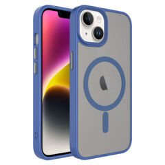 iPhone 14 Plus Kılıf Mat Arka Yüzey Wireless Şarj Özellikli Zore Flet M-safe Kılıf Gri