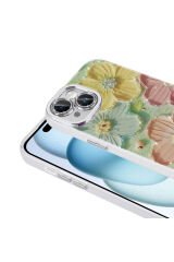 iPhone 15 Kılıf Çiçek Desenli Parlak Taşlı Sert Silikon BSAY Garden Kapak - Pembe Açık