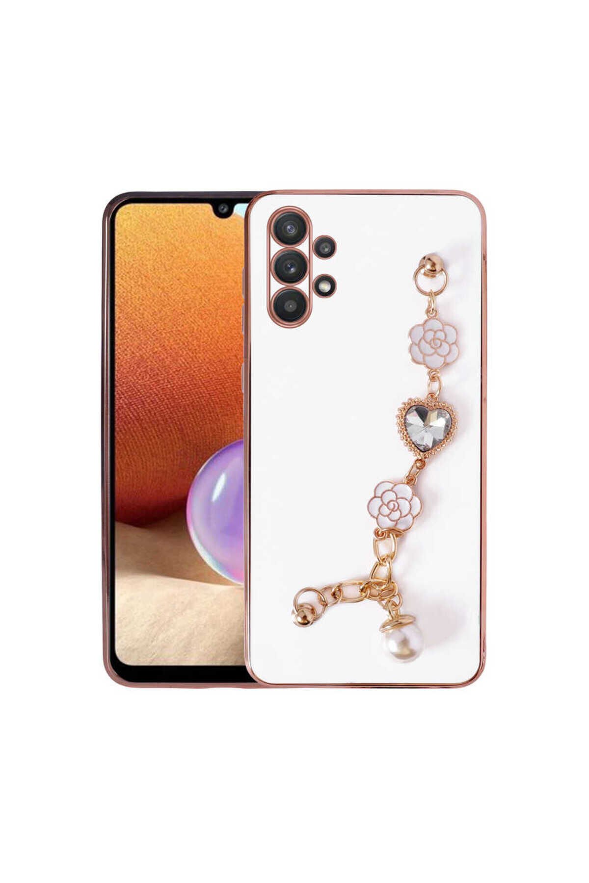 Galaxy A32 4G Kılıf El Tutamaçlı Kamera Korumalı BSAY Taka Silikon Kapak - Siyah Beyaz