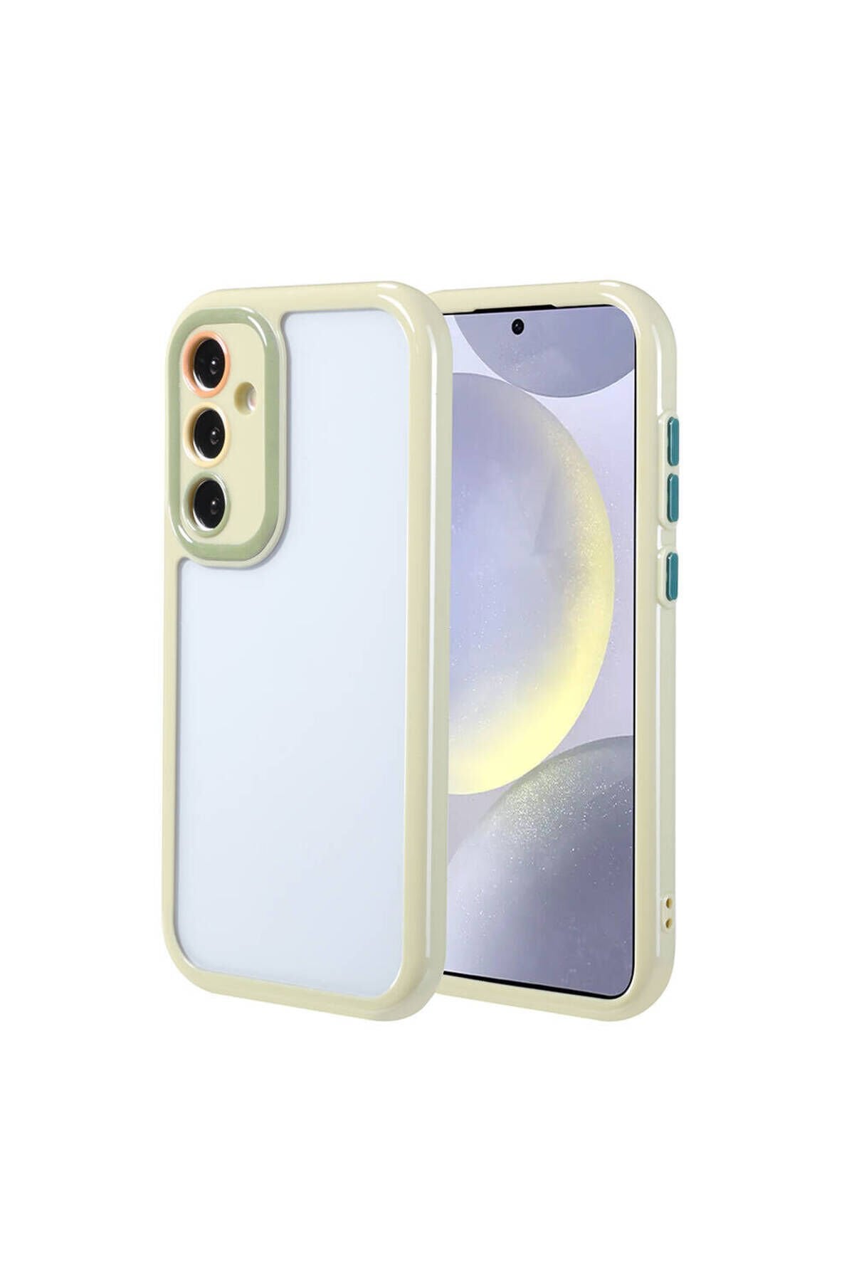Galaxy S24 Kılıf Kamera Korumalı Renkli Kenar ve Çerçeve Tasarımlı BSAY Vitamin Kapak-Siyah Yeşil