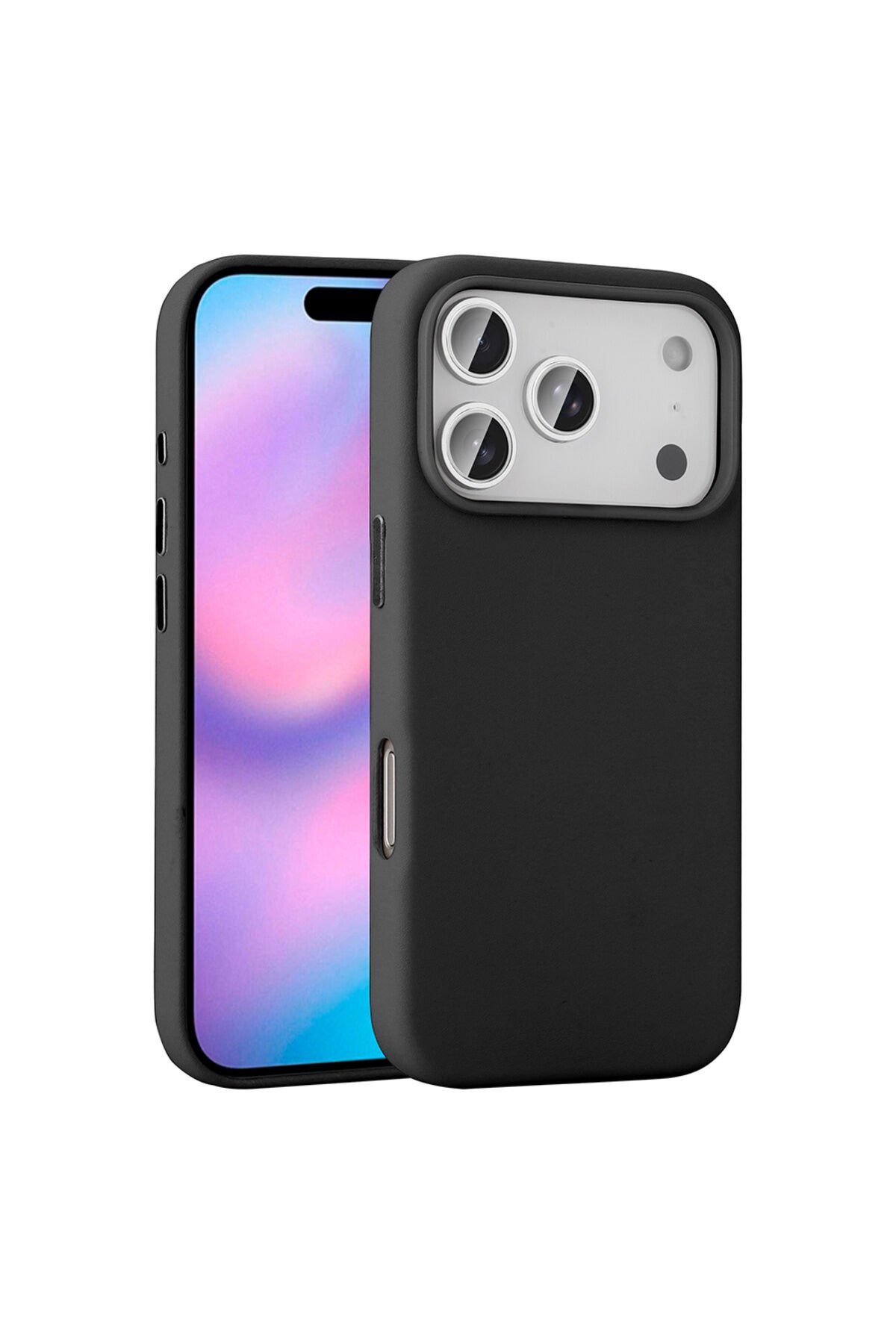 iPhone 17 Pro Kılıf M-safe Şarj Özellikli PU Deri Görünümlü ATA Kupra Kapak - Siyah Siyah