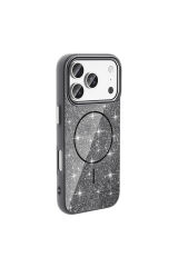iPhone 17 Pro Kılıf M-safe Şarj Özellikli Parlayan Simli Zore Okso Kapak - Gold Siyah