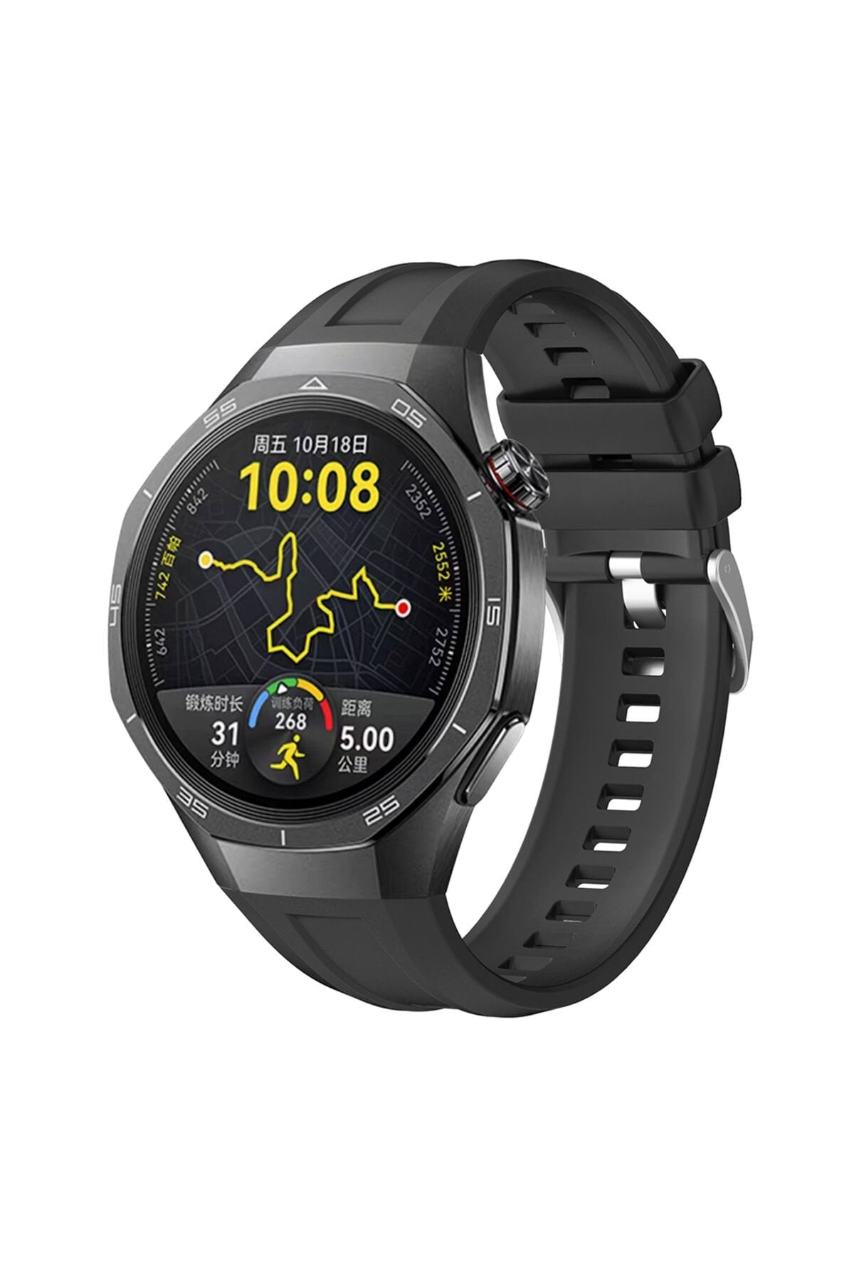 Huawei Watch GT5 Pro 46mm Uyumlu ZPRB KRD-130 Silikon Kordon Strap Kayış-Siyah Siyah