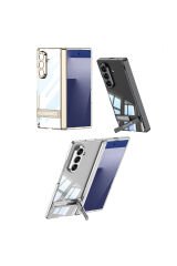 Galaxy Z Fold 7 Kılıf Kamera Korumalı Şeffaf Tasarımlı Lego Standlı Kapak - Gold
