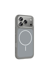 iPhone 17 Pro Kılıf M-Safe Şarj Özellikli Metal Kamera Çerçeveli Zore Sanremo Silikon Kapak - Gri Gri