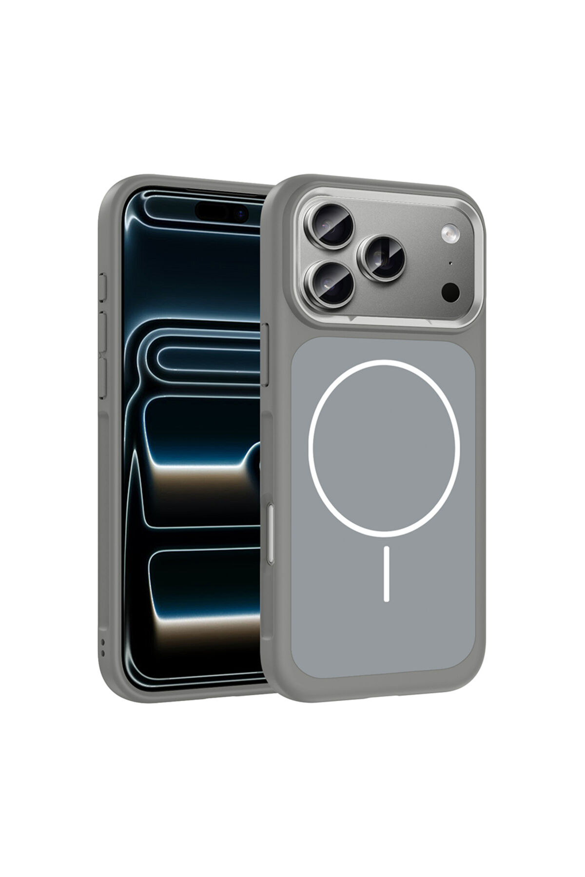 iPhone 17 Pro Kılıf M-Safe Şarj Özellikli Metal Kamera Çerçeveli Zore Sanremo Silikon Kapak - Gri Gri