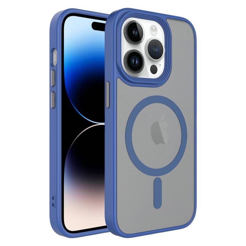 iPhone 13 Pro Kılıf Mat Arka Yüzey Wireless Şarj Özellikli Zore Flet M-safe Kılıf Mor