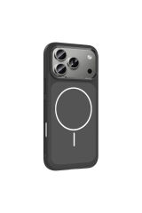 iPhone 17 Pro Kılıf M-Safe Şarj Özellikli Metal Kamera Çerçeveli Zore Sanremo Silikon Kapak - Gri Turuncu