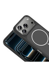 iPhone 17 Pro Kılıf M-Safe Şarj Özellikli Metal Kamera Çerçeveli Zore Sanremo Silikon Kapak - Gri Turuncu
