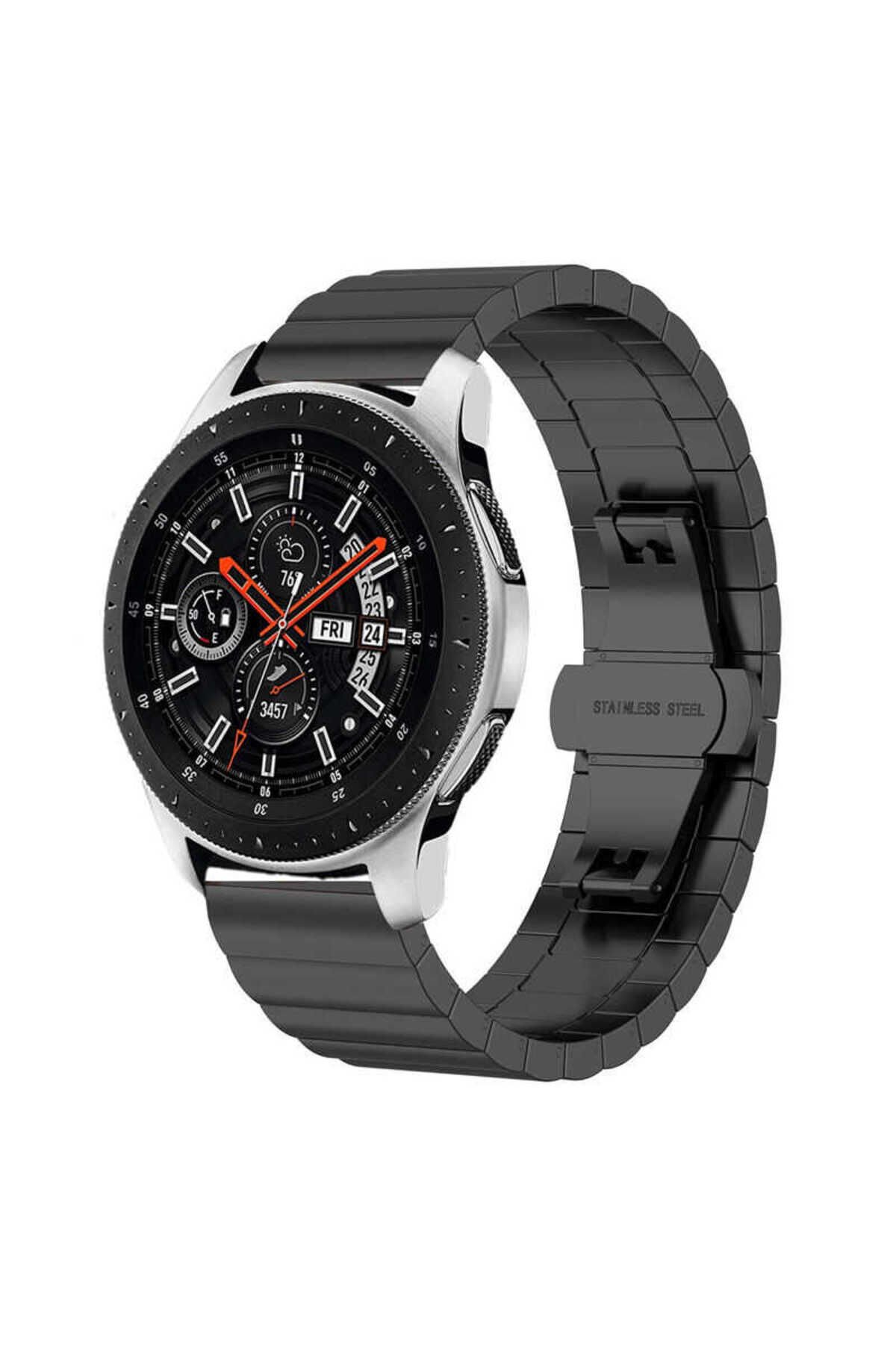 Galaxy Watch 42mm (20mm) Uyumlu KRD-16 Metal BSAY Kordon-Beyaz Siyah