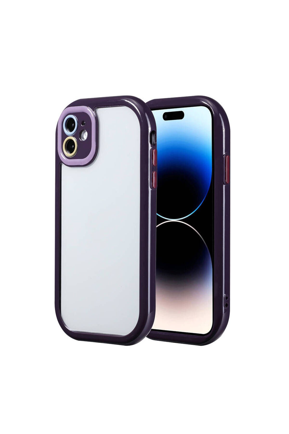 iPhone 11 Kılıf Kamera Korumalı Renkli Kenar ve Çerçeve Tasarımlı BSAY Vitamin Kapak-Derin Mor Derin Mor