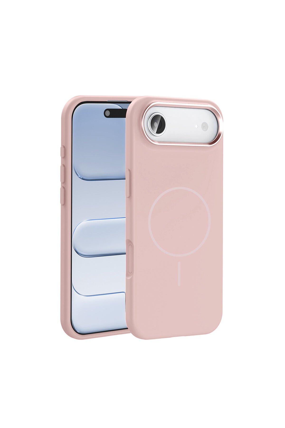 iPhone 17 Air Kılıf M-Safe Şarj Özellikli Metal Kamera Çerçeveli BSAY Edi Silikon Kapak - Rose Gold Altın