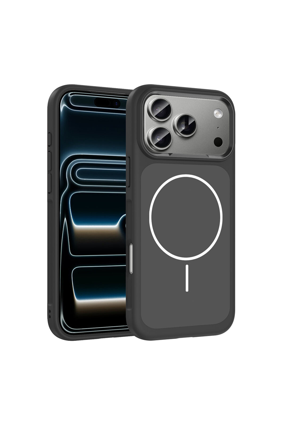 iPhone 17 Pro Kılıf M-Safe Şarj Özellikli Metal Kamera Çerçeveli Zore Sanremo Silikon Kapak - Gri Siyah
