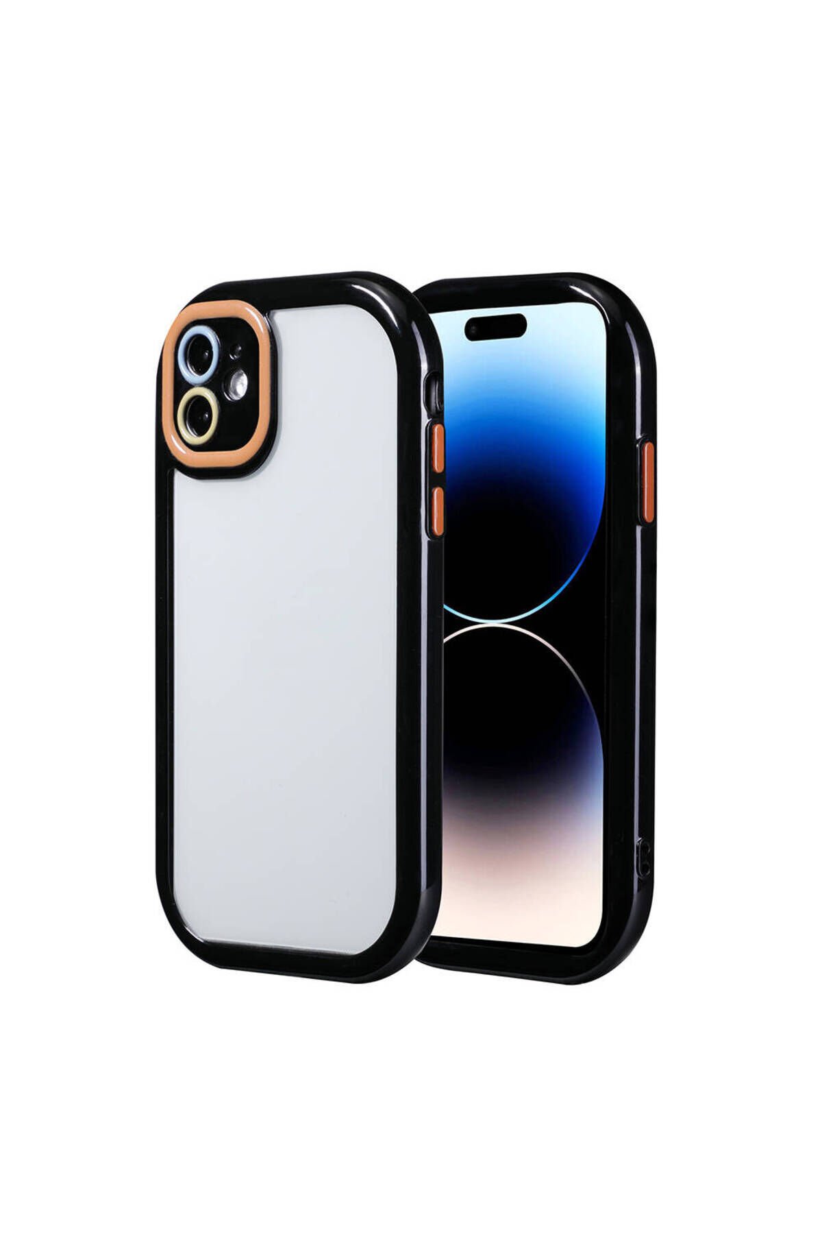 iPhone 11 Kılıf Kamera Korumalı Renkli Kenar ve Çerçeve Tasarımlı BSAY Vitamin Kapak-Derin Mor Siyah