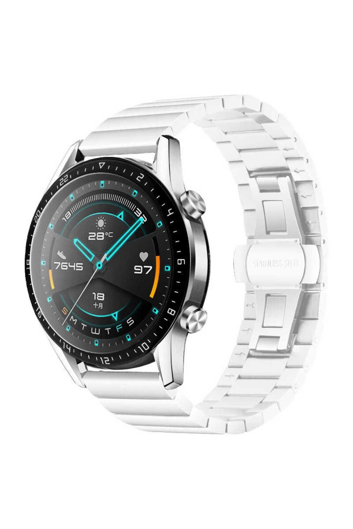 Galaxy Watch 46mm (22mm) Uyumlu KRD-16 Metal BSAY Kordon-Siyah Beyaz