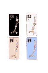 Galaxy M32 Kılıf El Tutamaçlı Kamera Korumalı BSAY Taka Silikon Kapak - Mor Mor