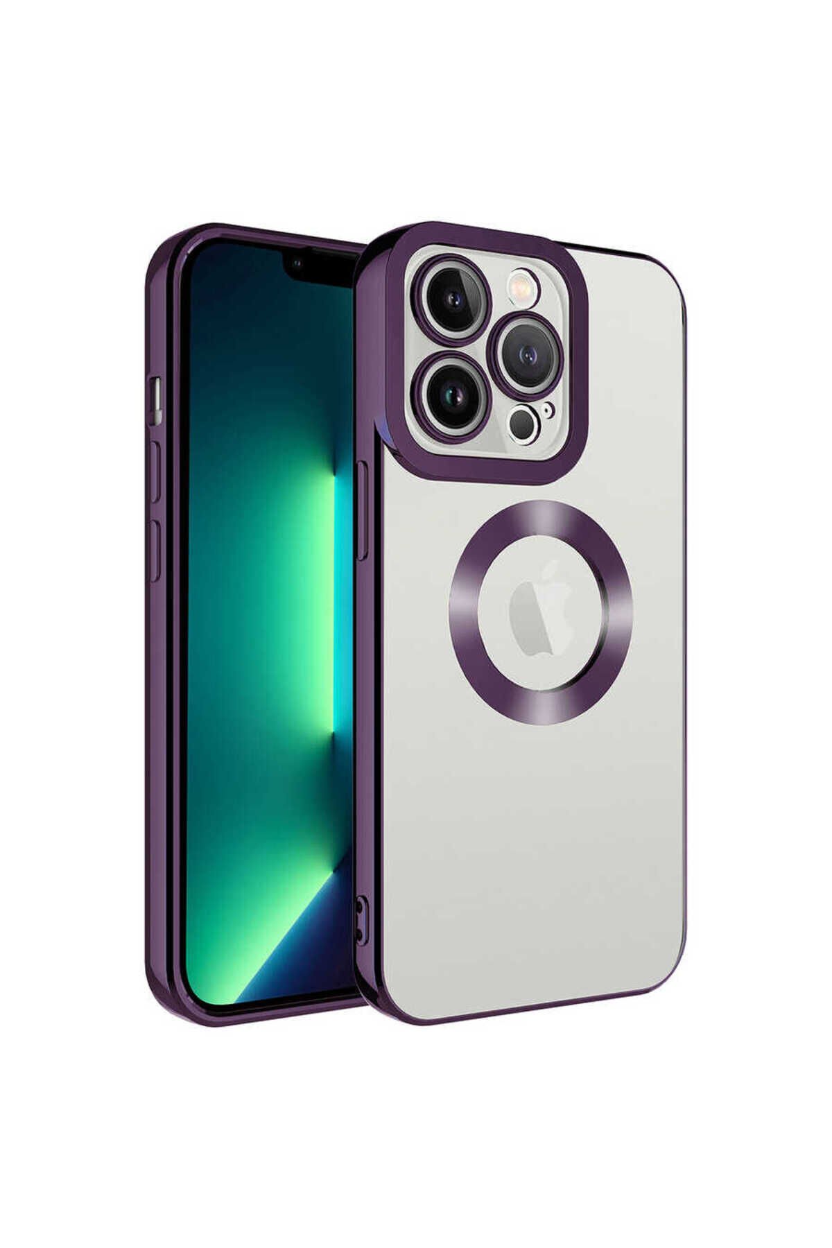 iPhone 13 Pro Max Uyumlu Kamera Korumalı Logo Gösteren BSAY Omega Kılıf-Siyah Derin Mor