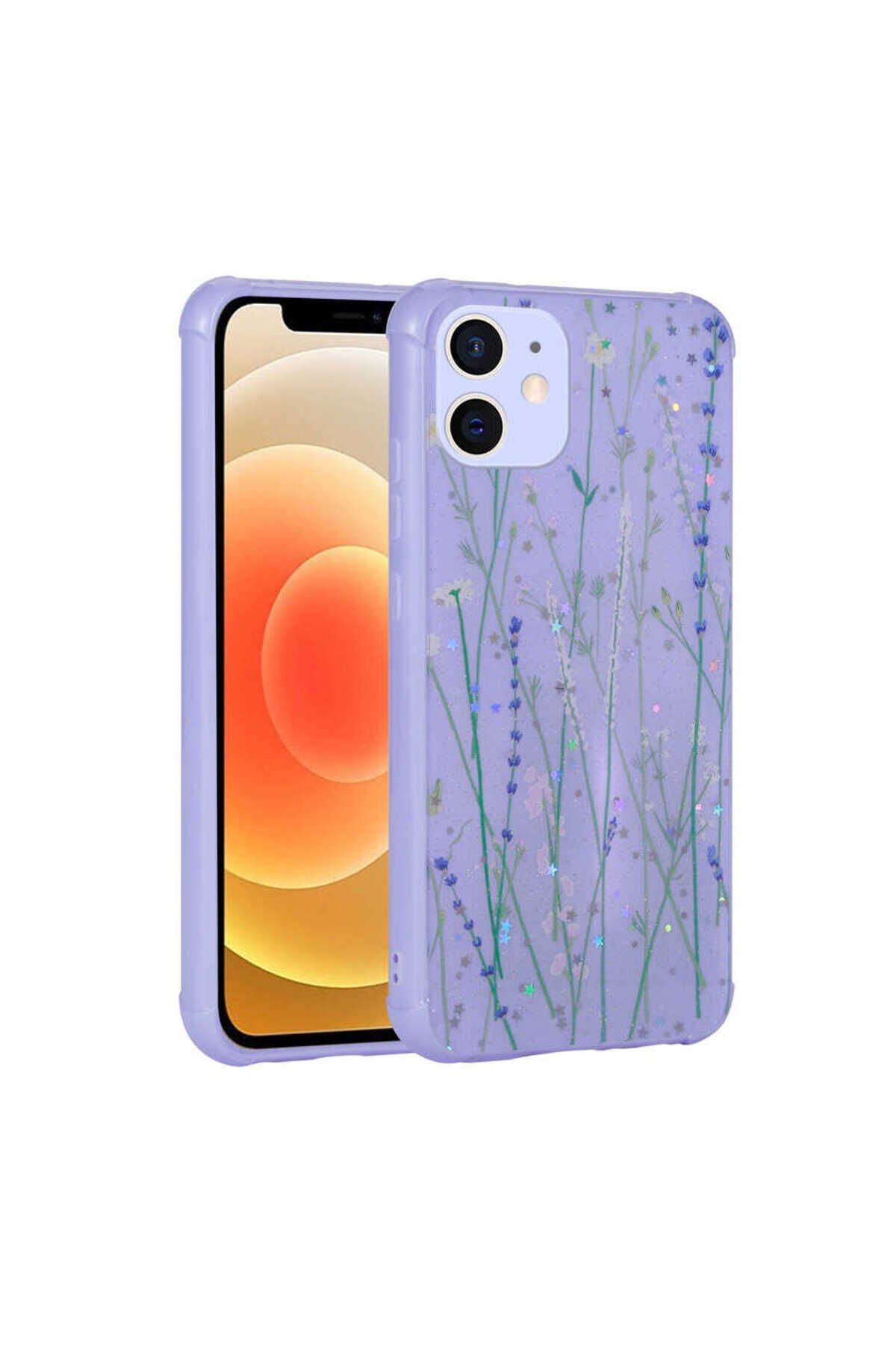 iPhone 11 Uyumlu Simli Desenli Kamera Korumalı Parlak BSAY Popy Kılıf-Dallar Dallar