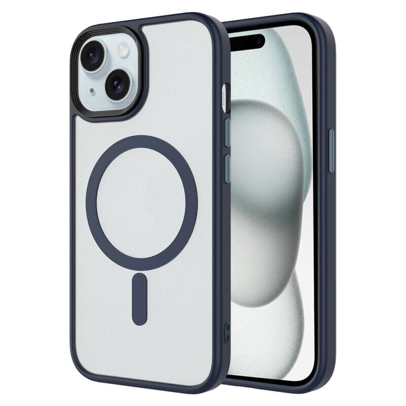 iPhone 13 Kılıf Mat Arka Yüzey Wireless Şarj Özellikli Zore Flet M-safe Kılıf Gri