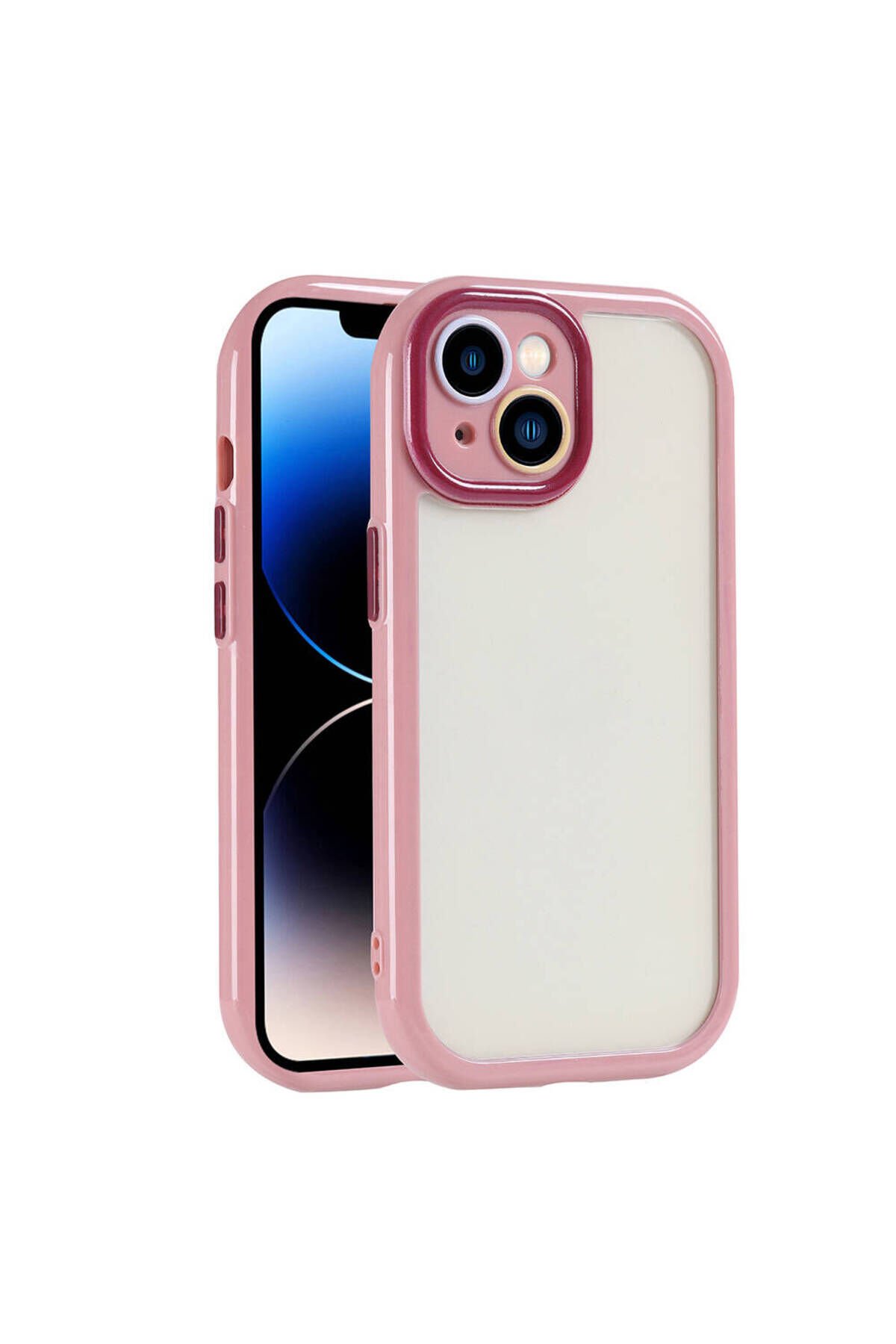 iPhone 14 Kılıf Kamera Korumalı Renkli Kenar ve Çerçeve Tasarımlı BSAY Vitamin Kapak-Mürdüm Mürdüm