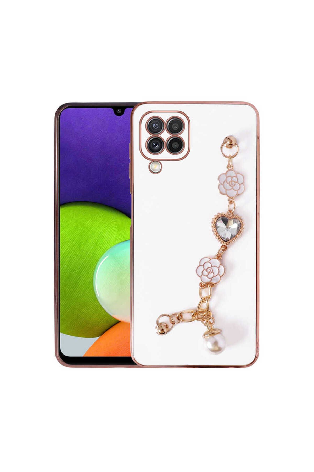 Galaxy M32 Kılıf El Tutamaçlı Kamera Korumalı BSAY Taka Silikon Kapak - Mor Beyaz